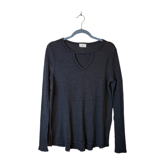 Anthropologie T La Nadia Gray Cutout Waffle Knit Thermal Size Small - Picture 2 of 8